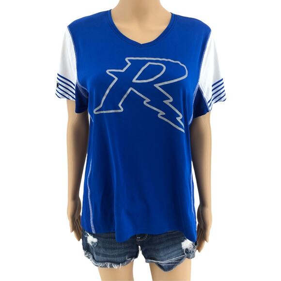 Halloway XL Women’s Blue R We Have No Desire to Ever Give Up Jersey Tee Shirt - Picture 1 of 5